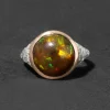 Antique Edwardian 1910s 14k Rose Gold Platinum Opal & Diamond Band Ring