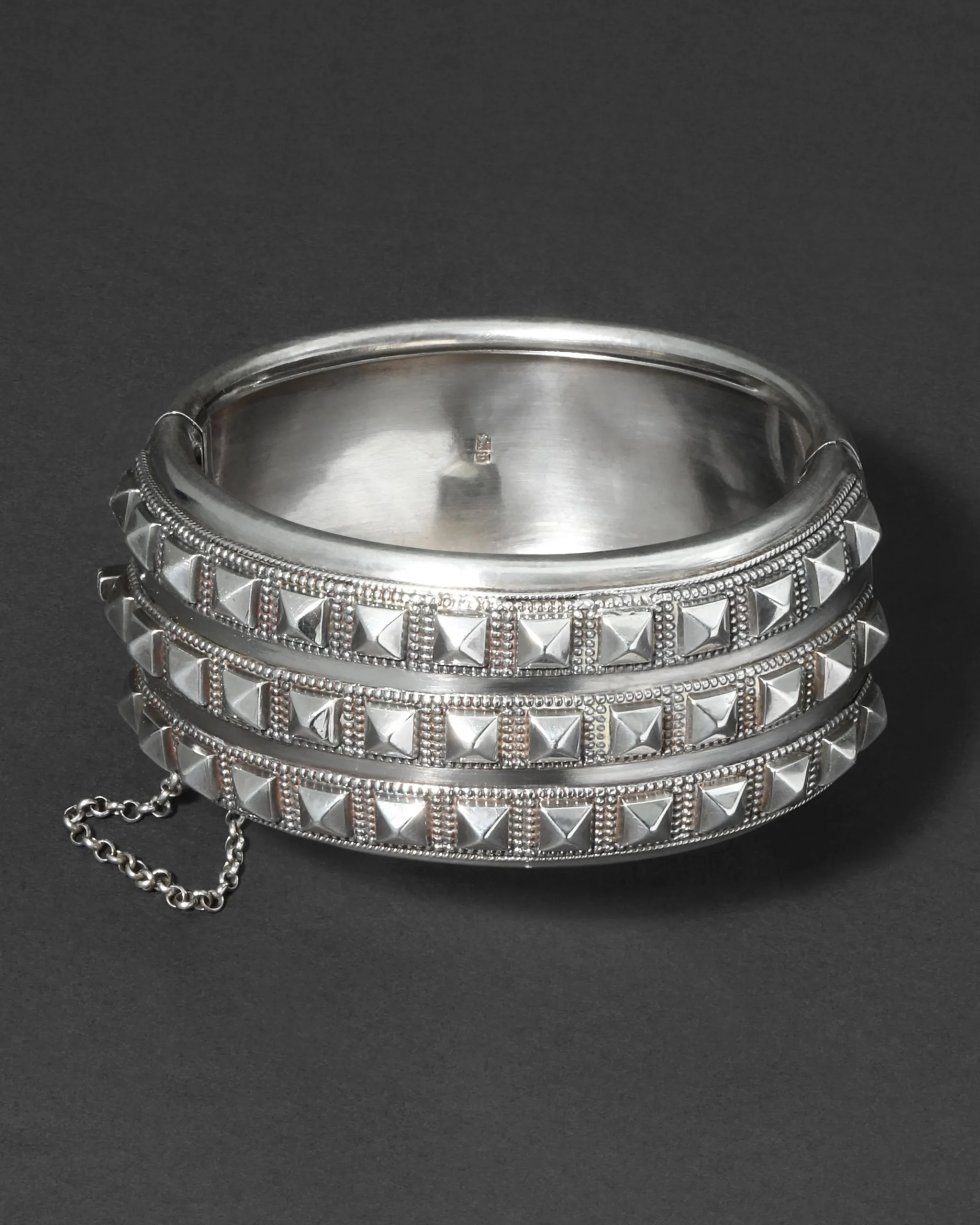 Antique 1800s British Sterling Silver Modernist Hinged Cuff Bracelet