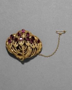 Antique 1800s 14k Gold Fill & Faceted Rhodolite Garnet Pin