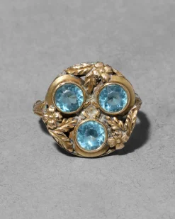 Antique 1920s 14k Gold Fill with Aquamarine Crystal Ornate Ring