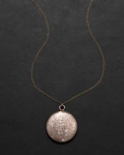 Antique 1800s 10k Gold Shell & 10k Gold Fill Hand Etched Locket Necklace