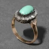 Antique 1800s 14k Gold with Turquoise Surrounded by Diamond Halo Ring