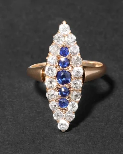 Antique Victorian Late 1800s 14k Gold with Sapphire & Diamond Marquis Ring