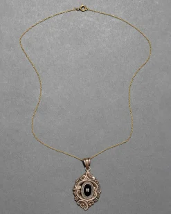 Antique Victorian 1880s 10k Gold with Enamel Lucy Pendant Necklace