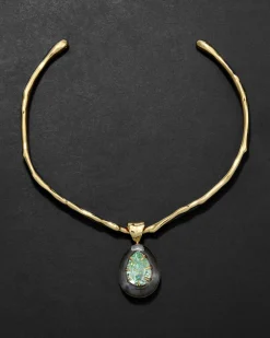 Bonbon Crystal Teardrop Lucite Collar Necklace- Clear + Basil Crystal