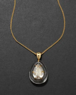 Bonbon Crystal Teardrop Lucite Pendant Necklace- Clear