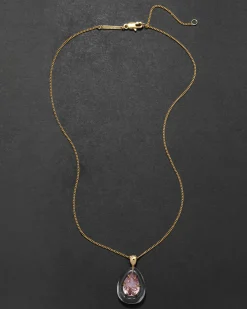 Bonbon Crystal Teardrop Lucite Pendant Necklace- Clear + Petal Crystal