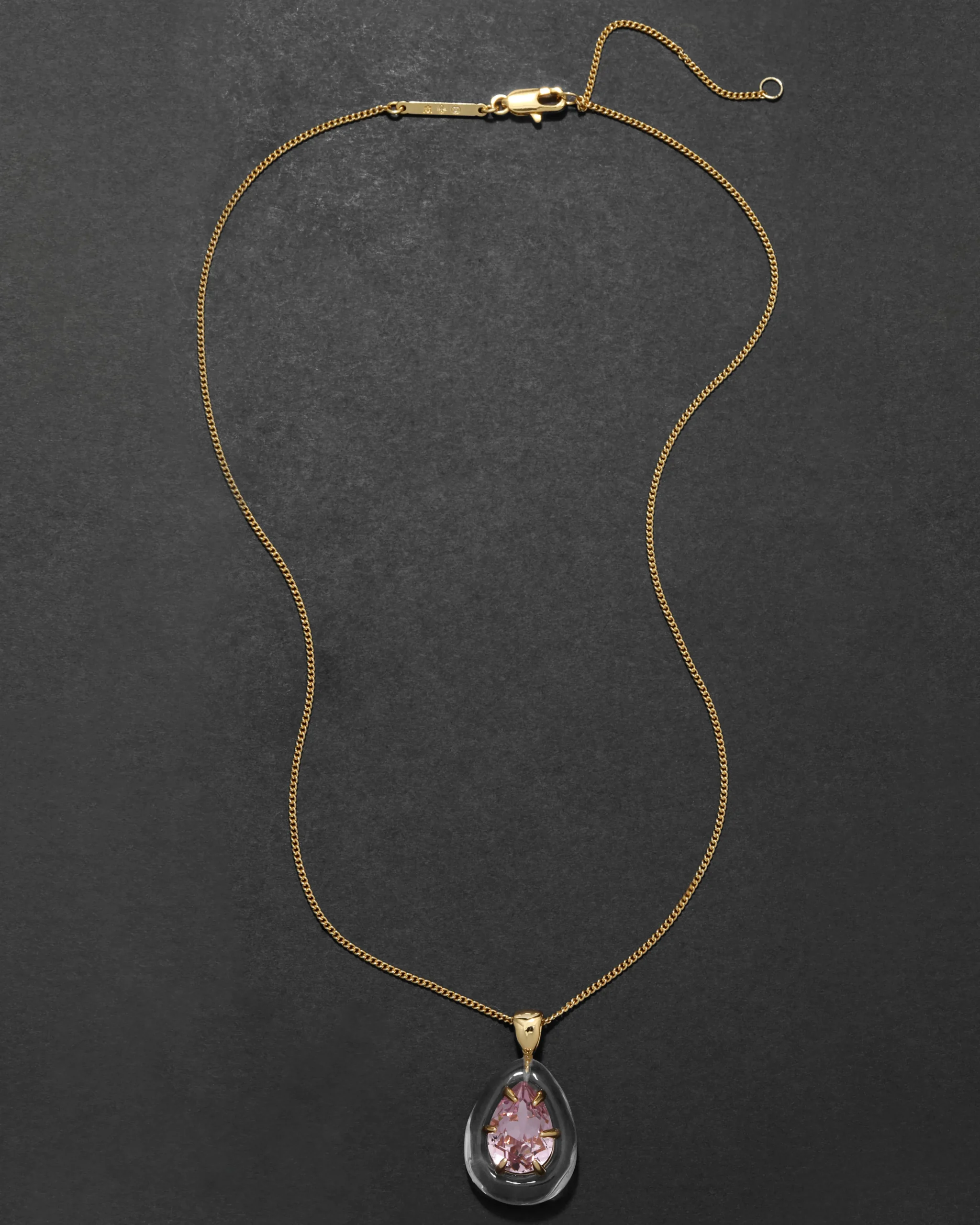 Bonbon Crystal Teardrop Lucite Pendant Necklace- Clear + Petal Crystal