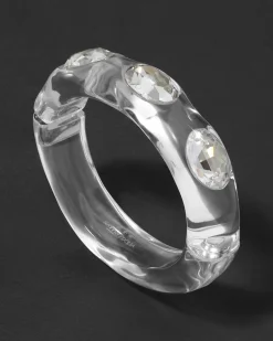 Bonbon Large Crystal Studded Lucite Hinge Bracelet- Clear