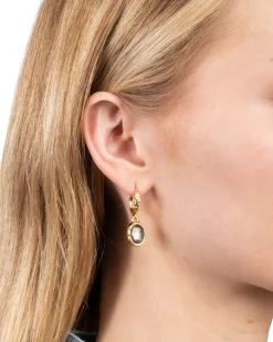 Brut Gold Linear Drop Earring- Black Mother of Pearl