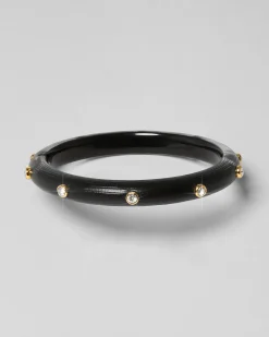 Crystal Studded Lucite Hinge Bracelet - Black