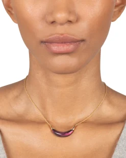 Gold Capped Crescent Lucite Necklace- Black Cherry