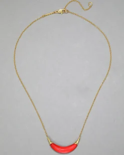 Gold Capped Crescent Lucite Necklace- Lipstick Red
