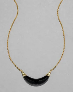 Gold Capped Crescent Lucite Necklace- Onyx