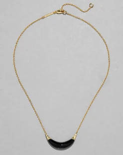 Gold Capped Crescent Lucite Necklace- Onyx