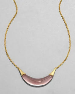 Gold Capped Crescent Necklace- Dusty Rose