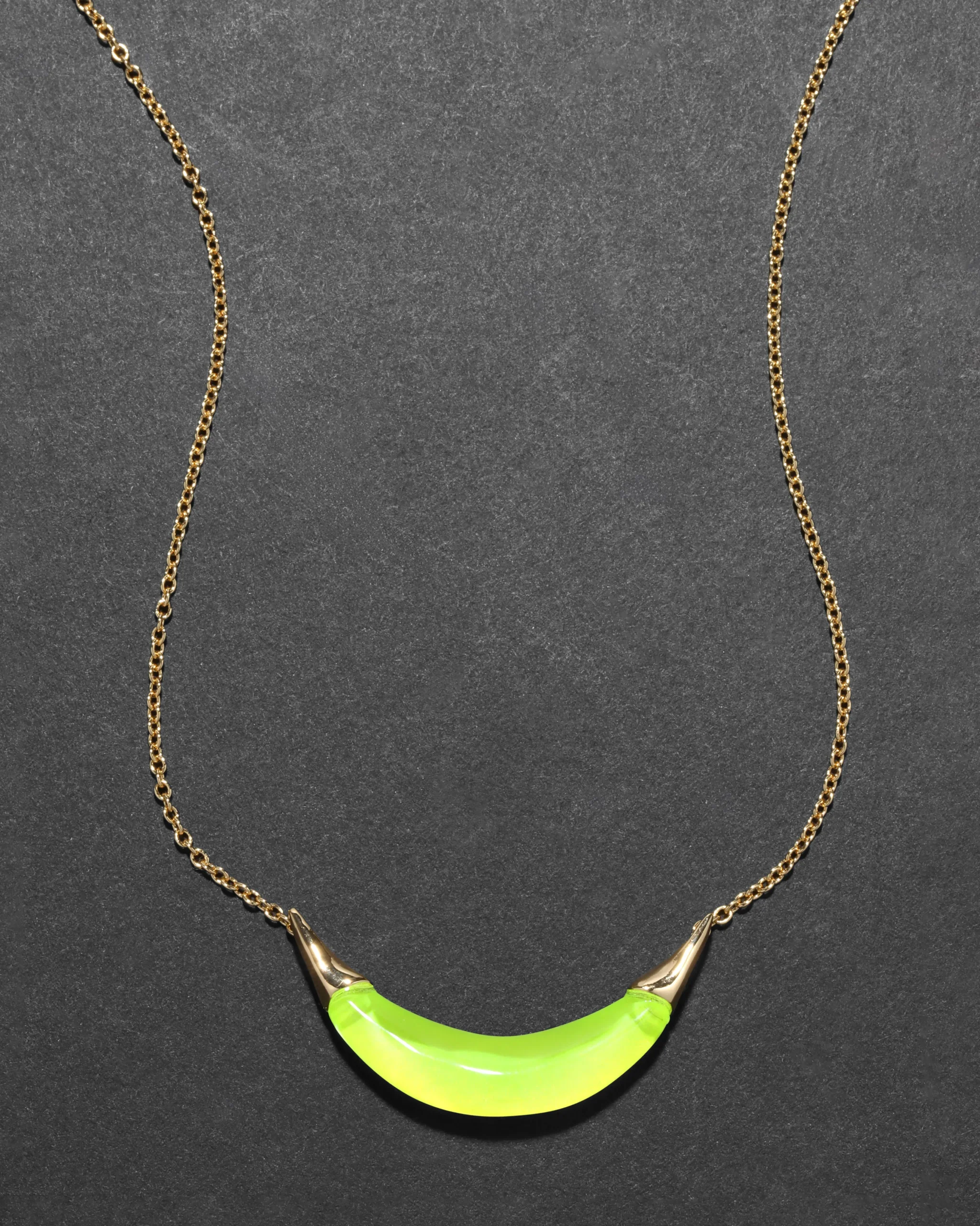 Gold Capped Crescent Necklace- Fluorescent Yellow