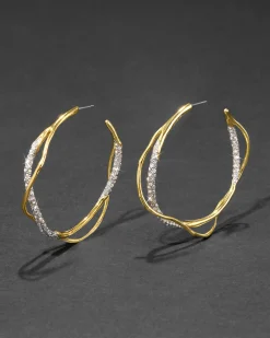 Intertwined Gold Two Tone Pave Hoop Earring