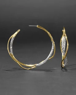 Intertwined Gold Two Tone Pave Hoop Earring