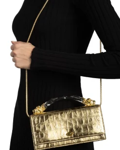 Lioness Top Handle Clutch- Gold