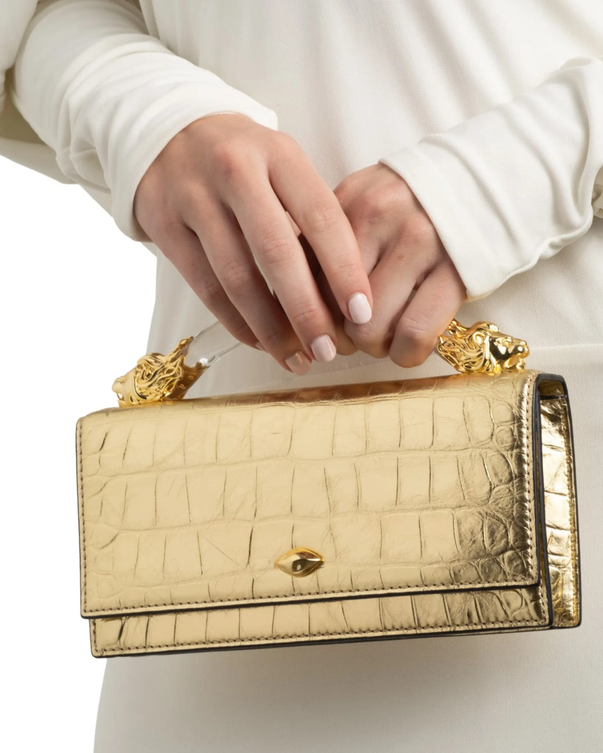 Lioness Top Handle Clutch- Gold