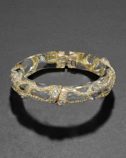 Liquid Lucite Crystal Pave Hinge Bracelet- Clear