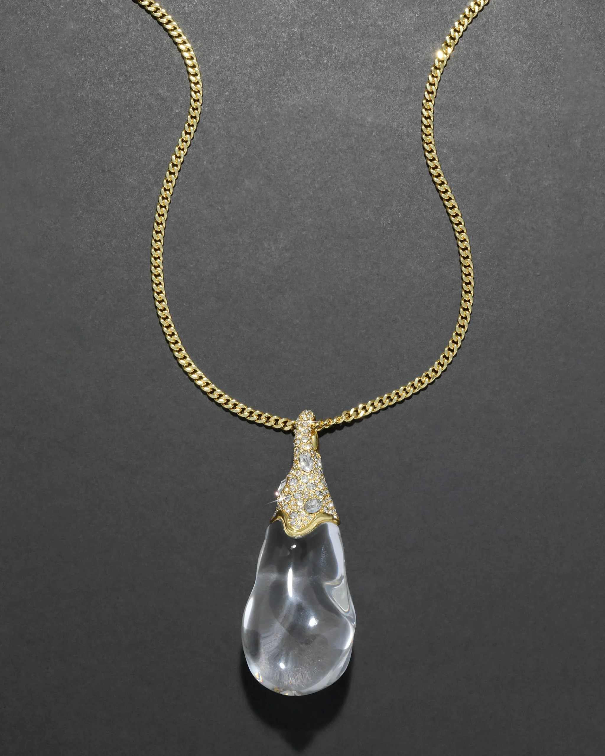 Liquid Lucite Crystal Pavé Teardrop Necklace