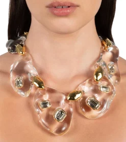 Liquid Lucite Crystal Pebble Necklace- Clear