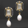 Liquid Lucite Jeweled Freshwater Pearl Drop Earring- Clear