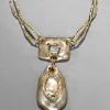 Lucite Brutalist Black Mother of Pearl Doublet Necklace- Warm Grey