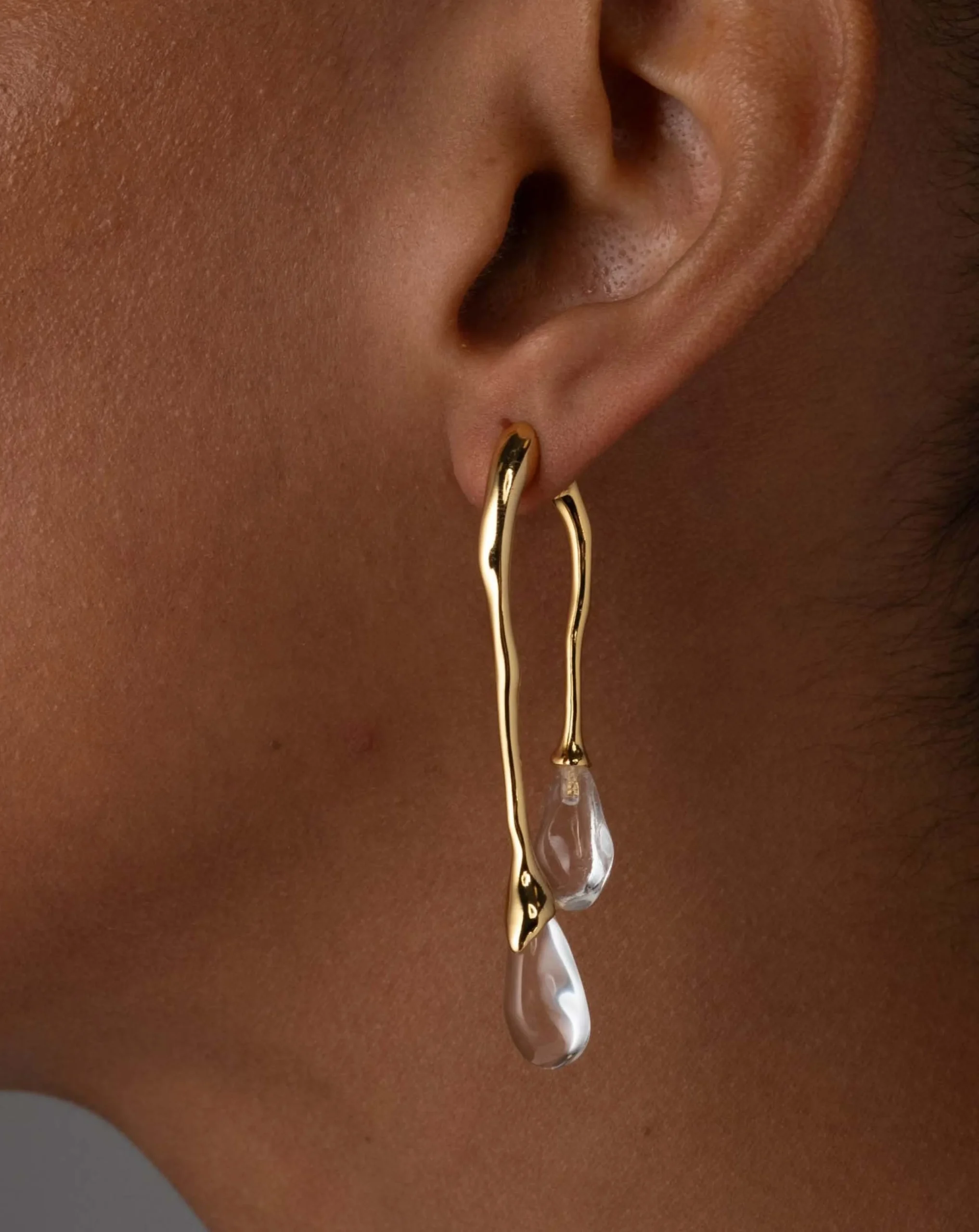 Lucite Gold Front Back Double Drop Earring- Clear