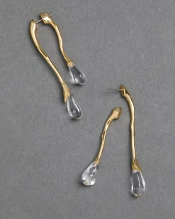 Lucite Gold Front Back Double Drop Earring- Clear