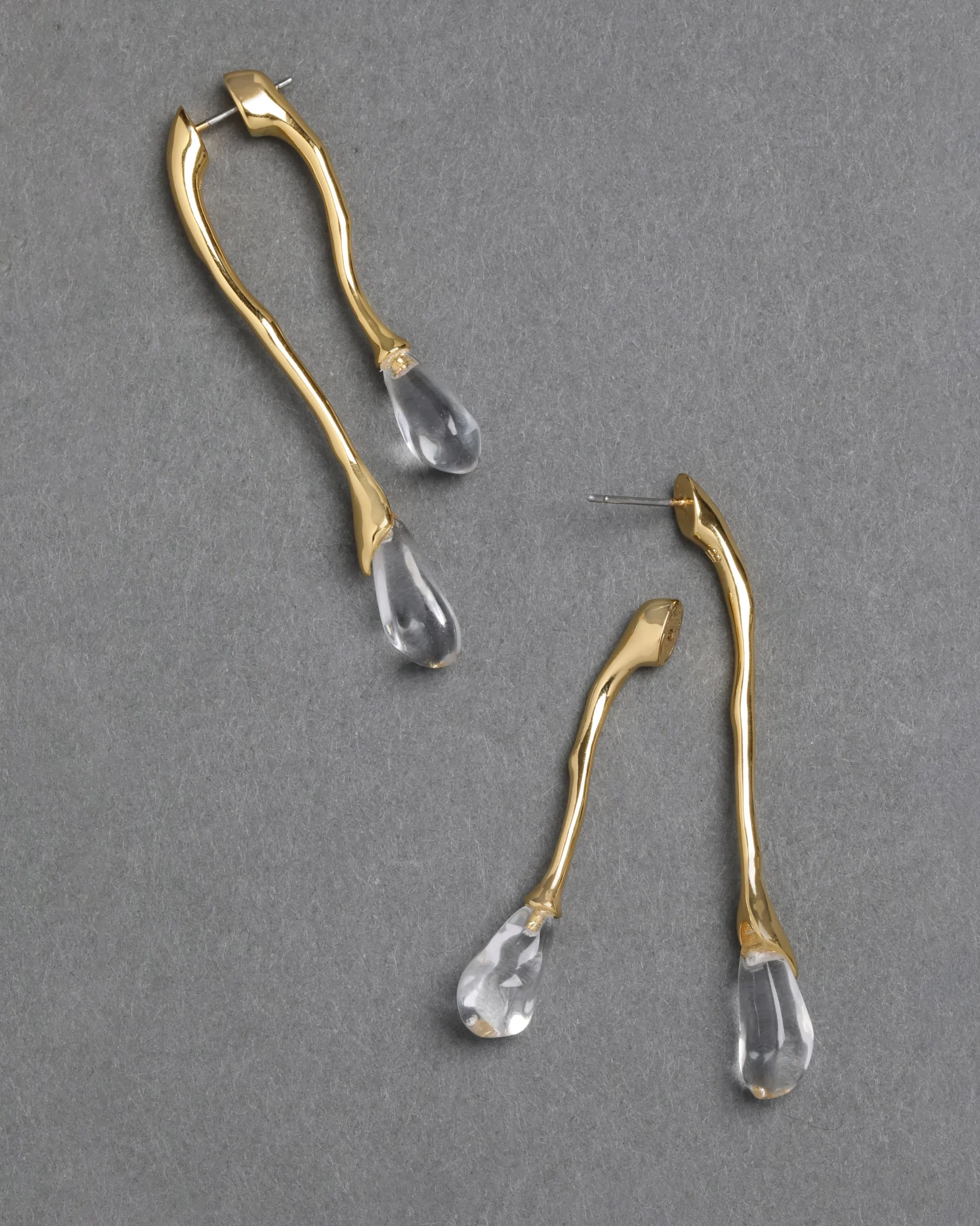 Lucite Gold Front Back Double Drop Earring- Clear