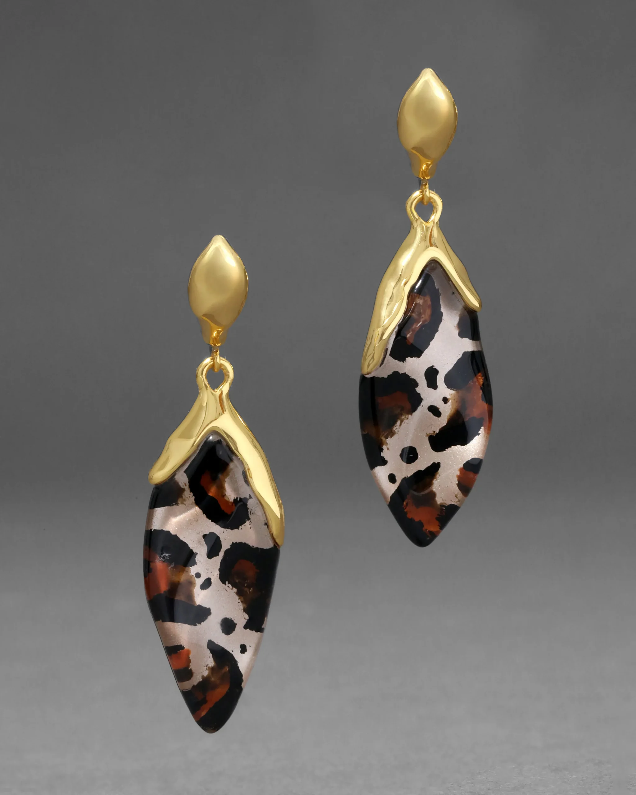 Lucite Petal Leverback Earring- Leopard