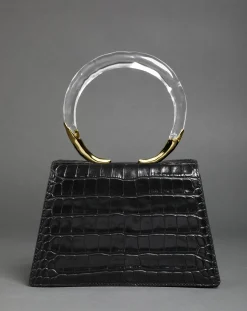 Lucite Quad Handbag - Black Croc