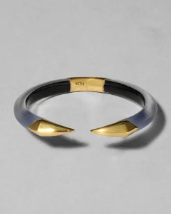 Mirrored Pyramid Lucite Brake Hinge Bracelet- Steel Blue