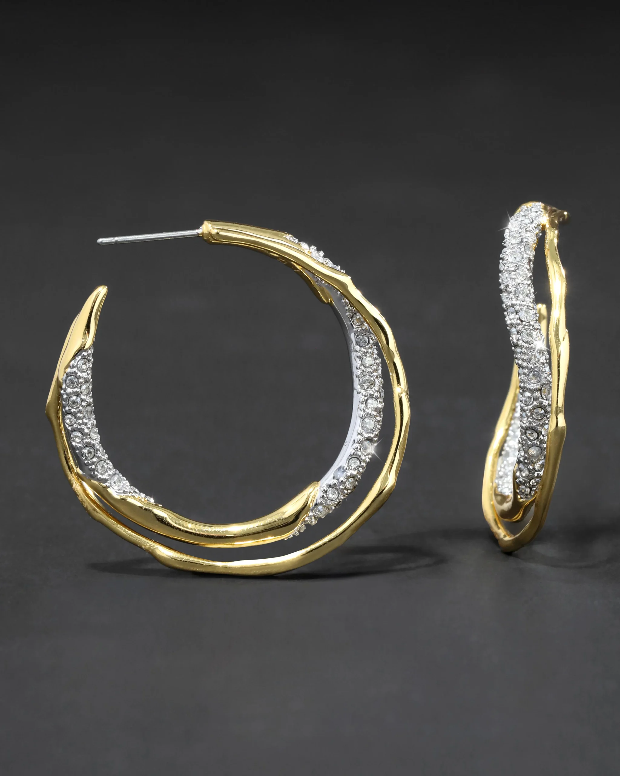 Solanales Gold Crystal Twist Hoop Earring