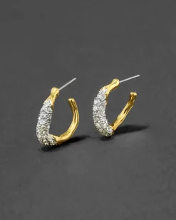 Solanales Gold Crystal Twist Mini Hoop Earring