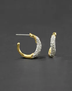 Solanales Gold Crystal Twist Mini Hoop Earring