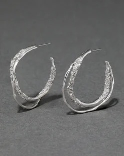 Solanales Silver Crystal Twist Hoop Earring