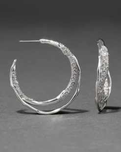 Solanales Silver Crystal Twist Hoop Earring