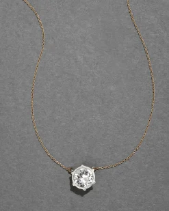 Sterling Silver & 14k Gold Large Cut Luminous Crystal Solitaire Necklace