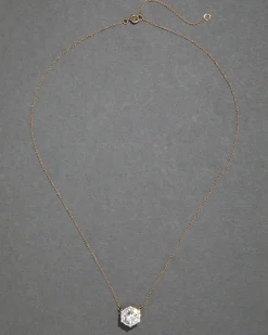 Sterling Silver & 14k Gold Large Cut Luminous Crystal Solitaire Necklace