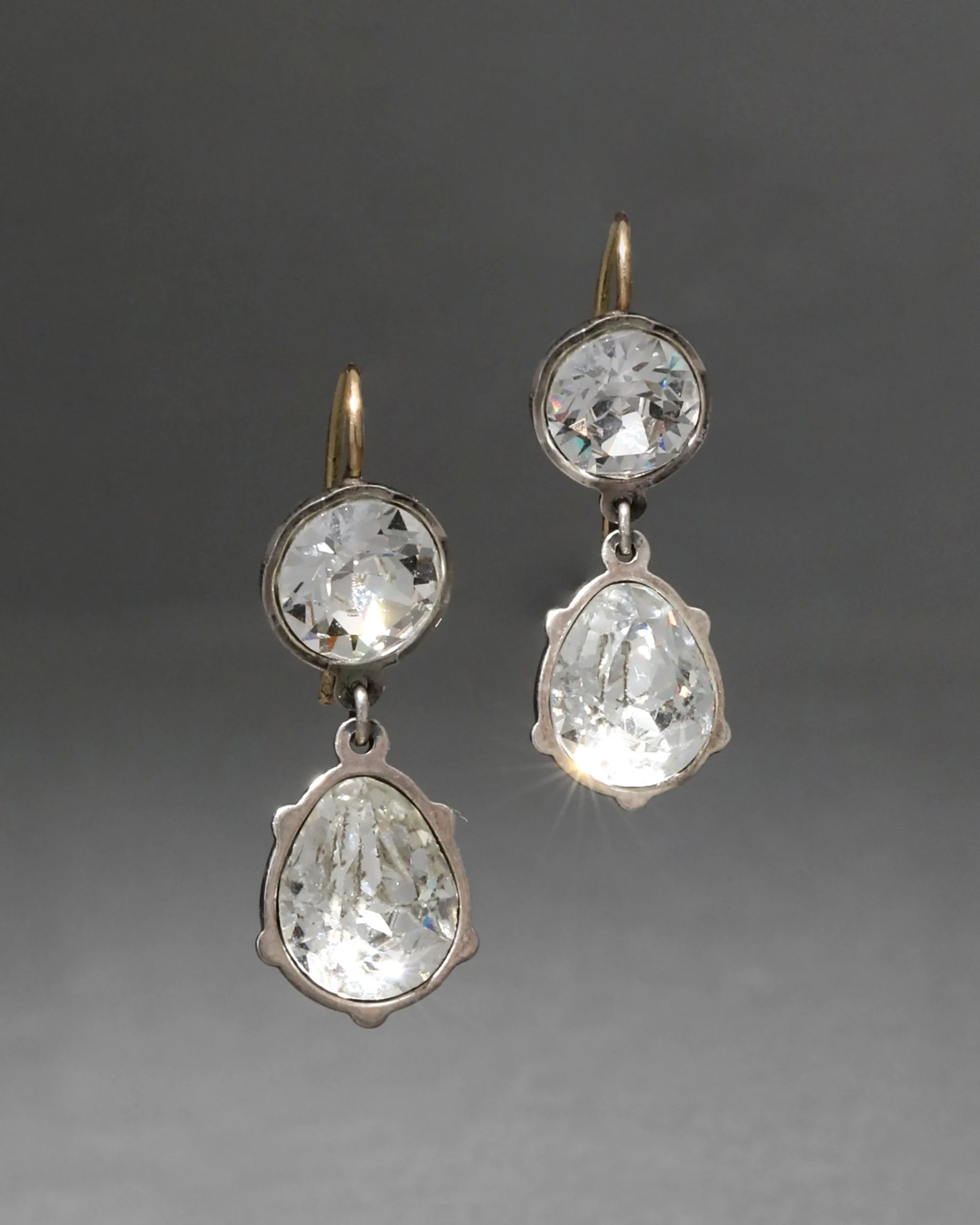 Sterling Silver & 14k Gold Pear Crystal Drop Wire Earring