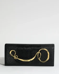 Twisted Gold Side Handle Clutch Purse - Black
