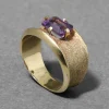 Vintage 1970s 18k Gold & Amethyst Baguette Cigar Band Ring