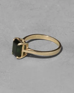 Vintage 1980s 14k Gold & Emerald Cut Green Tourmaline Ring