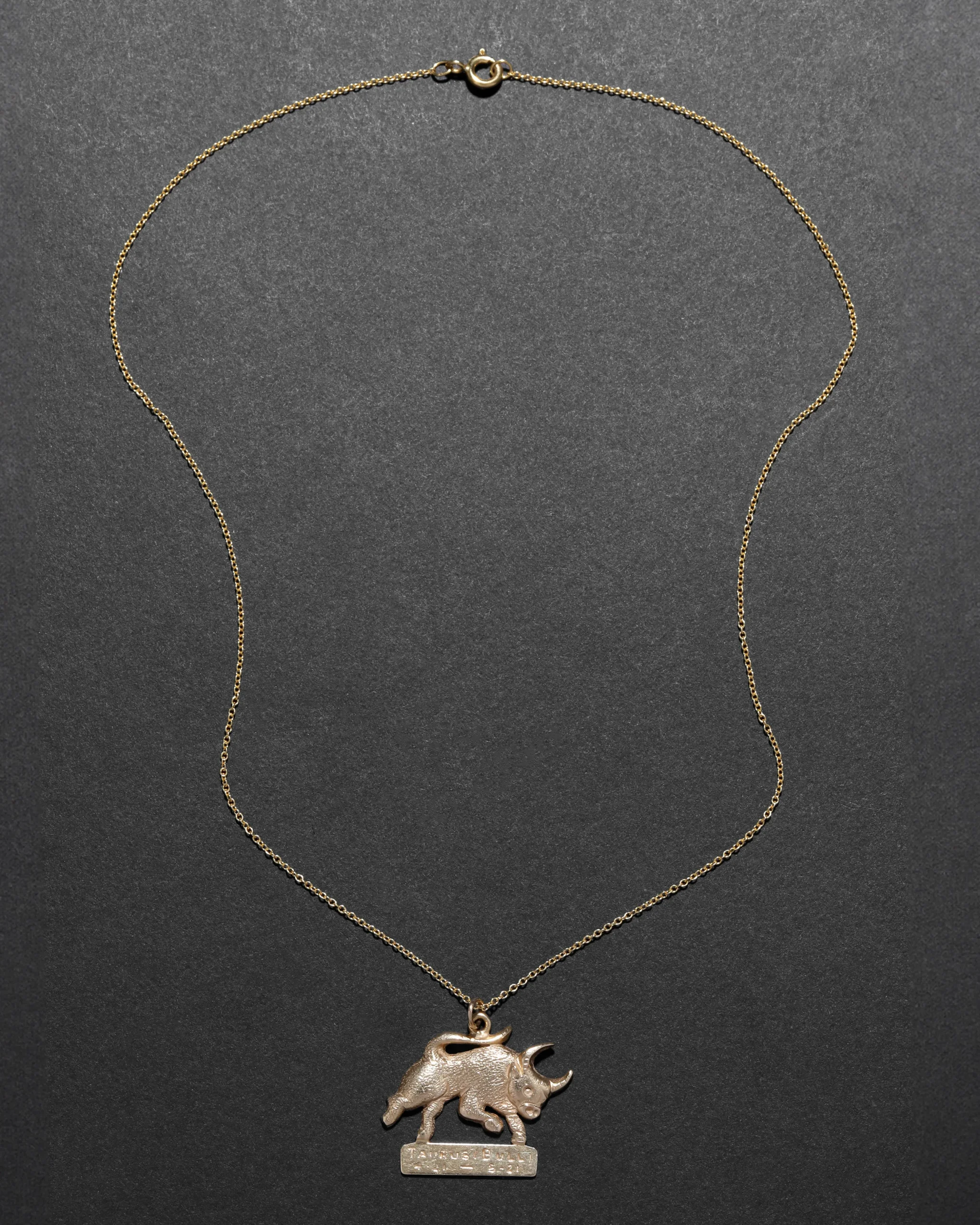 Vintage 1970s 14k Gold Hand Etched Taurus Bull Pendant Necklace