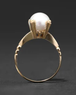 Vintage 1960s 18k Gold & Prong Set Natural Pearl Ring