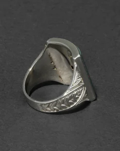 Vintage 1930s 10k White Gold & Hand Cut Domed Bloodstone Ring